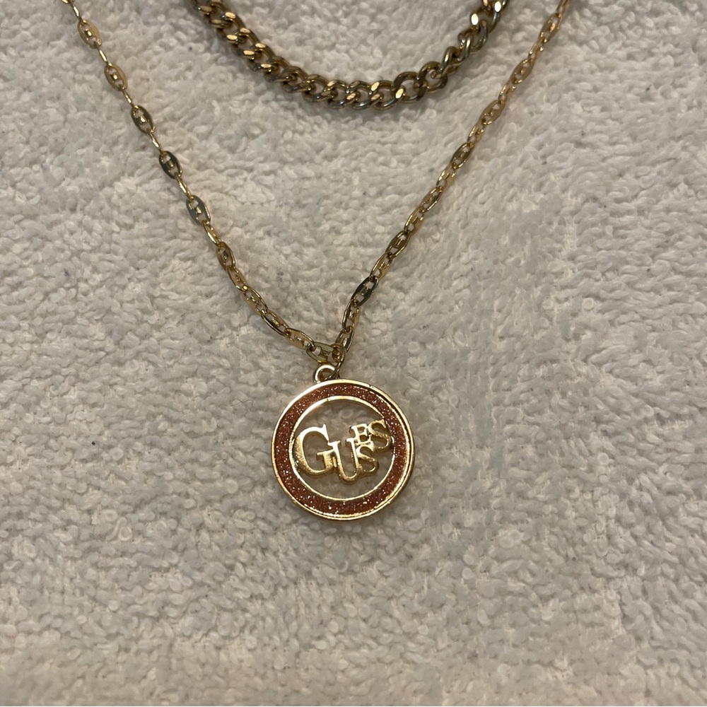 Y2K Two Guess Gold Pendant Necklace
